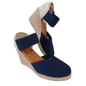 André Assous Womens Wedge Sz 7 New Espadrille Heeled Sandals Navy Blue $129